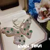 Joyería Retro Esmeralda Mariposa Piedra Preciosa Broche Banquete Couture Pavo Real Verde Irregular Pendientes Colgantes