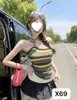 Nuevo Camisola de Lana Tejida Dulce Hottie Melbourne Arcoíris Tubo de Lana Rayas Top Corto Tejido