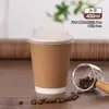 Taza de Café Desechable con Tapa, Taza para Té de Leche de Soya, Taza de Papel Kraft, Taza Comercial para Llevar, Taza de Papel para Bebidas Calientes