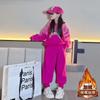 Conjunto Espesso com Forro de Fleece para Meninas 2026 Outono e Inverno Novo Estiloso Grande Moletom com Capuz Infantil Conjunto de Duas Peças