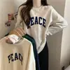 Moletom Redondo Retro Americano para Mulheres no Outono e Inverno Nova Marca de Moda Estampa de Letras Versátil Solto Estilo Preguiçoso Manga Longa