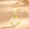 Plata de Ley 925 Todo Va Bien Collar de Calcedonia Estilo Chino Retro para Mujer Colgante de Candado Ruyi Oro de 18 Quilates Collar de Alta Gama