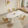 Mesa de jantar e cadeiras de ardósia branca pura e cremosa, mesa de reunião moderna minimalista, mesa de jantar semicircular econômica para apartamentos pequenos