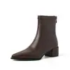 Botines negros estilo francés, ajustados, con punta fina, tacón grueso, tacón alto, material elástico, adelgazantes y elegantes para mujer, adecuados para primavera y otoño