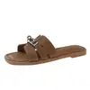 Sandalias planas sin cordones con hebilla metálica para mujer, sandalias de verano elegantes y únicas de punta cuadrada, nueva colección 2026