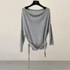Suéter Jianhe 2026 Primavera Estilo Minimalista Versátil Usável Ombro a Ombro Tencel Manga Morcego Tricô para Mulheres 59306