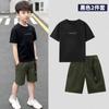 Roupas infantis Meninos Terno de manga curta 2024 Novo verão Roupas casuais infantis Médias e grandes Camisa POLO infantil Conjunto de duas peças Estilo K