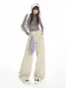 YECHUAN# Jeans Wide Leg Cor Café Lavado Retrô Outono Novo Cintura Alta Quadril Solto Cobrindo Calça Banana Afinando