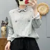 Camisa de Manga Longa de Gaze de Algodão Dupla Camada Bordada com Desenhos Estilosa e Juvenil para Mulheres, Nova Camisa Casual Primavera 2026