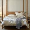 Conjunto de Quatro Peças em Gaze Dupla 100% Algodão Estilo Vintage Francês com Capa de Edredom de Borda Franzida e Lençol de Cor Sólida para Cama de Casal