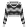 Camiseta de manga larga de punto a rayas para mujer, primavera 2024, nuevo diseño, top corto ajustado Sense Niche