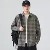 Camisa de Manga Longa com Lapela Masculina 2026 Outono Nova Camisa Xadrez Jaqueta Versátil Jaqueta Camisa Masculina