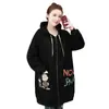 Cárdigan Sudadera Estampada para Mujer Talla Grande, de Longitud Media, Forro Polar, Engrosado, Cálido, Chaqueta con Capucha Oversize