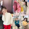 Suéter de una pieza para niños y niñas con forro polar de terciopelo, grueso, estilo occidental, moda, cuello alto, visón, infantil, invierno, camiseta base para mujer