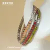 Pulsera de Cadena de Tenis de Acero Inoxidable Estilo Hip-Hop con Circonita Cúbica de Colores, Deslumbrante Pulsera de Joyería de Acero de Titanio, No se Desvanece, Transfronterizo