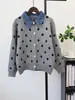 Otoño/Invierno 2026 Nuevo Cárdigan de Punto con Parches de Lunares y Mezclilla, Falso Dos Piezas, Suéter Abrigo de Diseño Holgado para Mujer, Moderno