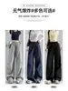 Pantalones Cargo de Pierna Ancha con Forro de Polar Estilo Americano para Mujer, Otoño e Invierno 2025 Nuevos de Cintura Alta Adelgazantes Sueltos Estilo Perezoso Pantalones de Chándal Bordados