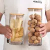 Frasco de Vidrio Sellado con Tapa de Bambú Frasco de Almacenamiento Almacenamiento de Alimentos de Cocina Frasco de Almacenamiento Transparente Botella con Pantalla de Alta Definición para Hojas de Té