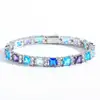 Pulsera de Cadena de Tenis Meisa Nueva Europea y Americana Hip-Hop de 7 mm con Circonita Azul y Blanca, Súper Brillante y Genial, Venta al por Mayor para Ventas Transfronterizas