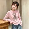 Camiseta Interior de Polar con Cuello Redondo para Niñas Otoño Invierno Ropa Interior Casual Infantil Top Cálido Talla Mediana y Grande Camiseta Infantil con Estampado de Dibujos Animados