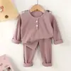 Pijama de Manga Larga para Hombre y Niño Otoño e Invierno Bebé Coral Fleece Top y Pantalones de Otoño Conjunto de Ropa Interior Cálida para Niños Pequeños al por Mayor