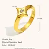 Moda Cruzada Europeia e Americana Elegante Estilosa Criativa Joia de Mão Anel de Aço Inoxidável Banhado a Ouro 18K Ponto Diamante Estrela de Quatro Pontas Feminino Nicho