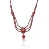 Conjunto Transfronteiriço de Joias Novas Tendência Estilo Europeu e Americano, Colar de Zircônia Merlot Cor de Ovo de Pombo, Brincos e Corrente Elegante para Clavícula