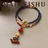 Colar Original Novo Estilo Chinês Retrô Exquisito Versátil com Pingente de Ágata Lápis Lazúli com Sensação de Luxo Leve e Alto Padrão, Adequado para Múltiplas Ocasiões como Corrente de Suéter
