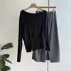 Camiseta Base Casual de Manga Larga Asimétrica con Hombro Descubierto para Mujer Beishan Tongshu, Camiseta Ajustada con Abertura Lateral Asimétrica para Otoño 719