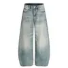 G6870 Jeans Retro de Lavado Ligero Azul con Bigotes de Alta Gama American High Street para Hombre, Corte Holgado