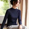Suéter de punto de manga larga con cuello alto a la mitad, estilo casual para mujer, corte ajustado, acanalado, capa base versátil, top interior de moda