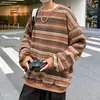 Suéter retro a rayas para hombre, de alta calidad, de una generación, holgado, cuello redondo, chaqueta, abrigo tipo suéter de estilo coreano relajado