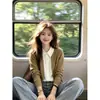 Conjunto de dos piezas de punto retro estilo coreano, camisa de lino casual y adelgazante para mujer, camisa tipo POLO de manga larga, A14362