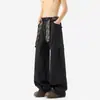 Primavera de 2026 Novo Estilo Design de Cinto Masculino Tamanho Grande Casual Calças Longas de Chão Calças Cargo de Perna Larga Primavera e Verão Soltas Roupas Casuais