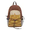 Mochila de Montanhismo com Cordão para Uso Externo, Nova Mochila Leve Color-Blocking Retro, Bolsa de Viagem, Mochila Pequena Casual, Mochila Escolar para Estudante