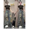 Calça jeans feminina estilo retrô americano, rasgada e desgastada, para verão, corpo tipo pera, plus size, corte solto, perna larga, comprimento até o chão