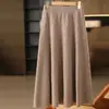 Falda de punto larga A-line con textura retorcida 100% lana para otoño e invierno, con cintura elástica, suave y elegante para mujer