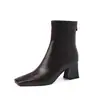 Botas Elásticas Super Elásticas para Mujer Botas Adelgazantes Otoño Invierno Nuevas Punta Cuadrada Cremallera Lateral Botas de Tacón Grueso Botines de Mujer Botas Cortas Elásticas 42