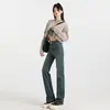 Jeans Retro Azules Elásticos de Cintura Alta Pierna Ancha para Mujer, Estilo Nuevo, Adelgazantes, Pantalones Rectos Estrechos
