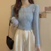 Cárdigan de Punto de Manga Larga de Color Sólido para Mujer, Estilo Coreano Corto
