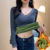Tops Calientes para Mujer en Invierno, Engrosados con Terciopelo y Almohadillas en el Pecho, Ropa de Otoño con Cuello en V, Camisetas Ajustadas para Abajo, Ropa Interior, Nuevo