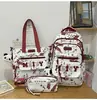 Set de Mochila Escolar con Patrón de Bambú y Tinta Estilo Chino, Mochila de Gran Capacidad, Mochila Ligera de Alta Estética, Set de Tres Piezas, Protección de la Columna y Reducción de Carga