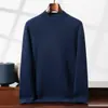 Suéter de cachemira de punto grueso de doble hilo para hombre, cuello medio alto, color liso, nuevo suéter base de cachemira engrosado para otoño e invierno
