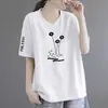 Camiseta de Manga Corta con Cuello en V para Mujer de Comercio Exterior Transfronterizo, Sencilla Talla Grande Nuevo Estilo Chino Top Holgado de Gama Alta