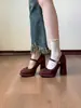 Primer Encuentro con Zapatos de Plataforma Impermeables de Temporada Otoño Tacón Grueso Zapatos Individuales con Lazo Mary Jane Tacones Altos