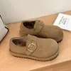 Mules Pelúcia Solado Grosso Inverno Retro Merade Slip-Ons Sapatos de Algodão Quentes Sapatos de Salto Fechado