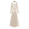 Vestido europeo y americano de principios de otoño nuevo con costuras estilo Hepburn elegante cuello cuadrado manga larga para mujer adelgazante falda larga de vuelo amplio