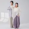 Blusa Solta Assimétrica Unissex com Gola Alta e Amarração Novo Estilo Chinês Artístico Proteção Solar Conjunto para Dança