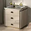 Mesa de Cabeceira Inteligente Segura com Design Moderno Minimalista Integrado, Carregamento Sem Fio, Trava de Impressão Digital e Bluetooth