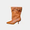 Botas de Invierno para Mujer First Encounter Season Brown Modelo 2026, Súper Elegantes para Mujeres Menudas, Botines de Tobillo de Tacón Alto con Punta
